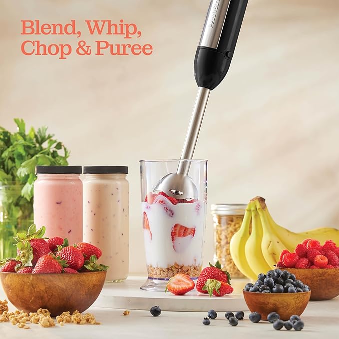 Powerful Immersion Blender, Electric Hand Blender 500 Watt with Turbo Mode, Detachable Base. Handheld Kitchen Gadget Blender Stick for Soup, Smoothie, Puree, Baby Food, 304 Stainless Steel Blades