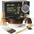 Matcha Whisk Set, Ceramic Matcha Set Desert Series, Matcha Bowl, Matcha Whisk and Holder, Bamboo Scoop, Scoop Rest, Sifter and Tea Towel 7 Pcs Matcha Kit for Birthday Christmas Gift (Matte Black)