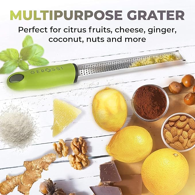Stainless Steel Cheese Grater & Lemon Zester w/Extra Sharp Blade - Perfect for Lemon, Parmesan, Garlic, Chocolate - Spice Up any Dish in Seconds w/Your Premium Citrus Hand Grater with Handle - Green