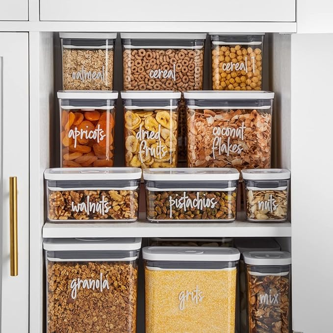 Talented Kitchen Script Pantry Labels - Water-Resistant Reusable Stickers for Pantry Organization - Clear Flour Sugar Stickers - Peel & Stick Spice Jar Labels - 1"-1.5", Laminated Vinyl, 157 Count