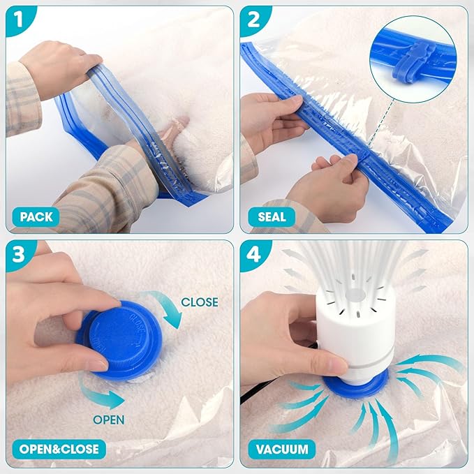 15 Pack Vacuum Storage Bags with Electric Pump, Compression Space Saver Vacuum Seal Bags 3 Jumbo/3 Large/3 Medium/3 Small/3 Roll Up Bags for Clothing Travel Comforters Blankets Pillows Bedding Duvets