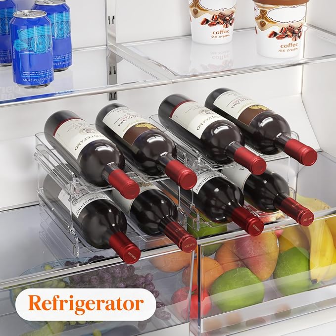 Lifewit Plastic Stackable Wine Rack for refrigerator, Cabinet, Countertop,Wine Bottle Holder, Water Bottle Organizer for Fridge, Pantry, Hold 8 Bottles
