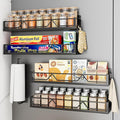 16.9 Inch Wide Large Capacity Magnetic Spice Rack for Refrigerator, 5 Pack Metal Fridge Shelf, Black