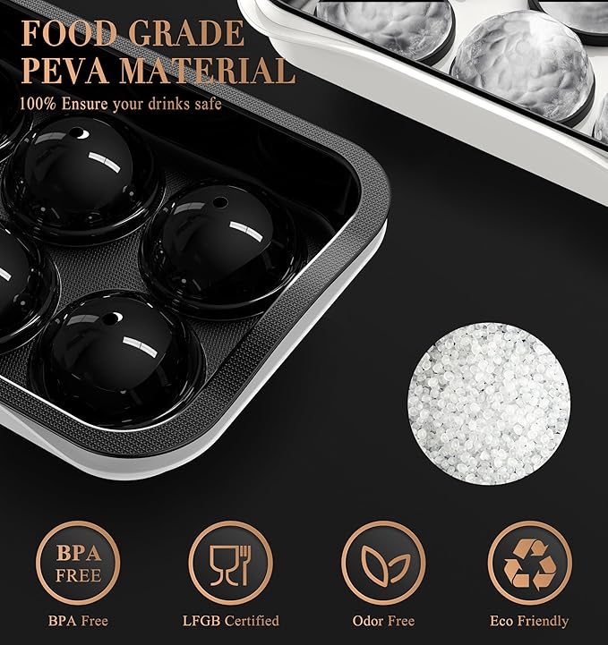 Whiskey Ice Ball Maker, [Fill without Funnel & Easy Release] 2.2'' Round Large Iced Cube Trays with Cover, Reusable Sphere Silicone Ices Tray with Lids for Bourbon, Gift for Brandy Lover