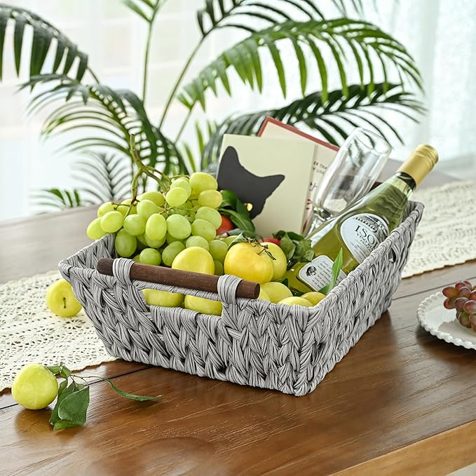 GRANNY SAYS 2-Pack Wicker Storage Baskets, Wicker Baskets for Organizing, Waterproof Basket with Handles, Storage Basket for Shelves, Gray