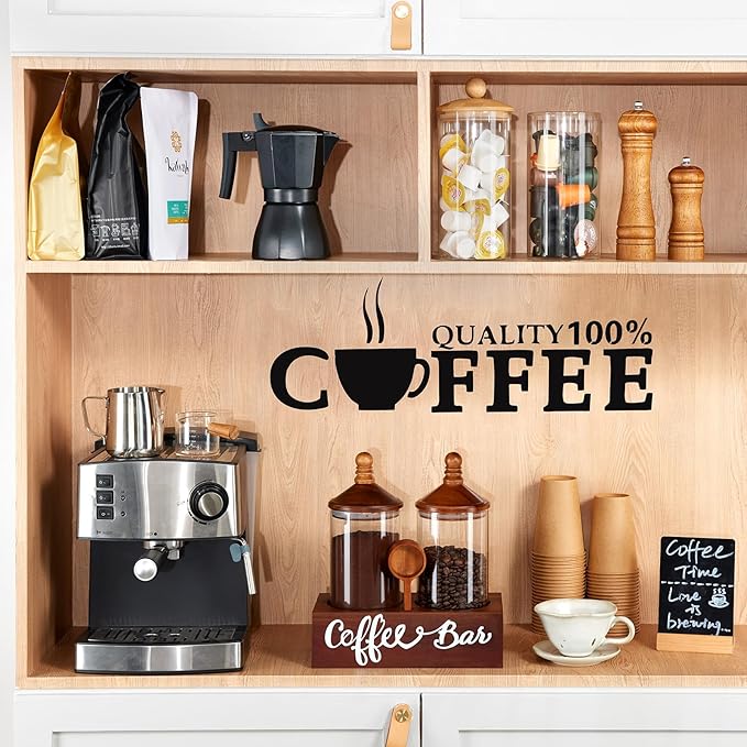 YangbagaGlass Sugar Coffee Canister for Ground Coffee,2×55OZ Coffee Containers with Wood Handle Shelf Coffee Station Coffee Bar Accessories Organizer Decor, Cereal Containers Storage with Wood Scoop