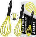 Anaeat Silicone Whisk, Thick Stainless Steel Wire Inner Heat Resistant - Kitchen Whisks for Non-Stick Cookware, Balloon Egg Beater for Whisking, Blending, Beating, Frothing & Stirring (Yellow)