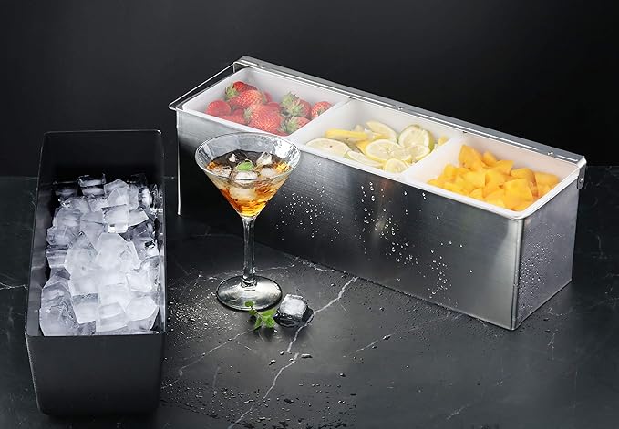New Star Foodservice | Multi-Compartment Restaurant-Grade Condiment Dispensers (Silver, 3 Compartments)