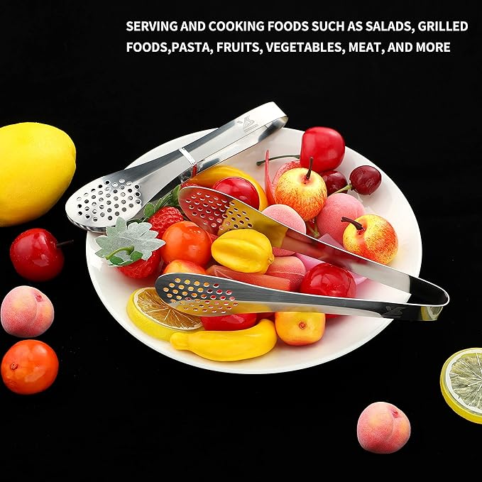 MSY BIGSUNNY 7inch Food Serving Tongs Stainless Steel Buffet Tongs (silver, 2pack)