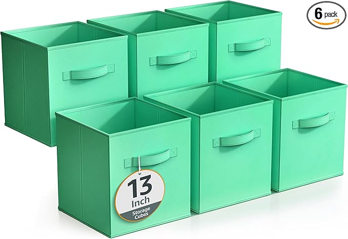 Sorbus Fabric Storage Cubes - 6 Foldable Storage Bins for Organizing Pantry, Cubbies, Toy Box - Clothes Storage & Closet Organizer - 13 Inch Collapsible Cube Baskets for Shelves with Handle