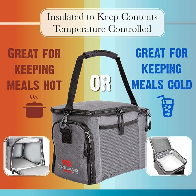 Rockland Guard Insulated Lunch Bag for Men - Lunch Box for Women with Compartments for Meal Prep Containers, Bottles, Snacks, Extra Storage Pockets - Lunchbox for Work, Travel, Picnic, Camping - Gray
