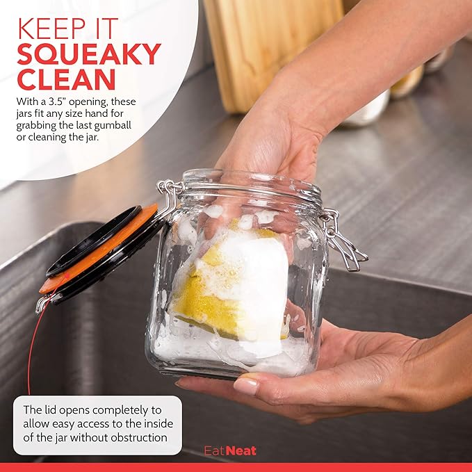 EatNeat 5‑Piece Airtight Glass Canister Set with Clamp Lids – 17 to 68 oz Jars for Kitchen Pantry Storage – Giftable Food Containers for Dry Goods & Countertop – Includes Labels & Marker
