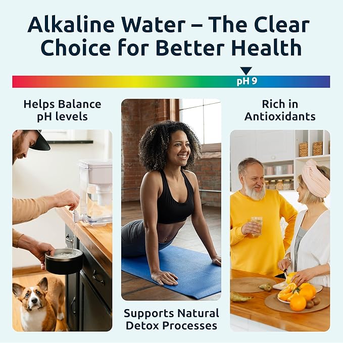 Invigorated Water pH Recharge Alkaline Water Filter Dispenser – BPA-Free Glass Countertop Water Filter Pitcher Purifier for Home & Office, 36-Cup Capacity, 360L Long Filter Life (Acacia/Marble)