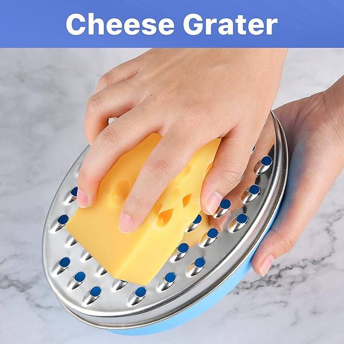 Cheese Grater, Grater Lemon with Food Storage Container & Lid Grinder Grater for kitchen - Perfect For Hard Parmesan, Ginger, Vegetables, Butter (Blue)
