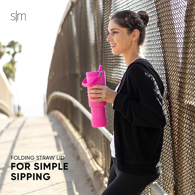 Simple Modern Trek Pivot | 40oz Flip Straw Tumbler with Handle | Water Bottle & Boot | Interchangeable Straw & Chug Lids | Insulated Stainless Steel Jug | Gym Sports Outdoors | Blush Tie Dye