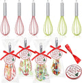 6 Sets 8 Inch Christmas Whisks Gifts DIY Fillable Christmas Tree Ornaments Xmas Colored Silicone Whisks for Cooking Heat Resistant Egg Beaters with Card Rope Bag for Candy Holder