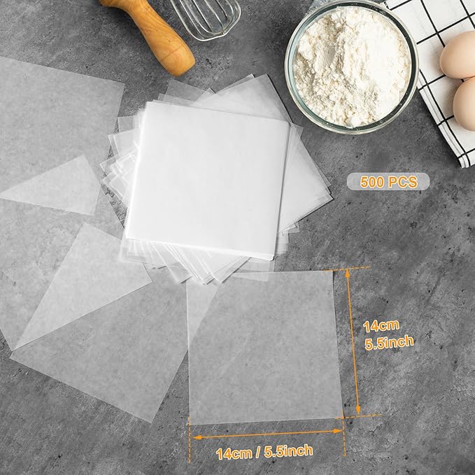 GWHOLE 500pcs Parchment Paper Sheet for Baking, Hamburger patty paper 5.5" Square Non-Stick Wax Paper Sheets for Burger Press Patty Seperate Cookies