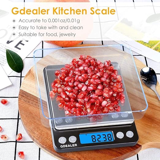 GDEALER Digital Pocket Kitchen Scale 0.001oz/0.01g 500g Kitchen Food Scale Jewelry Weight Compact Scale, Tare, Stainless Steel, Backlit Display, Black