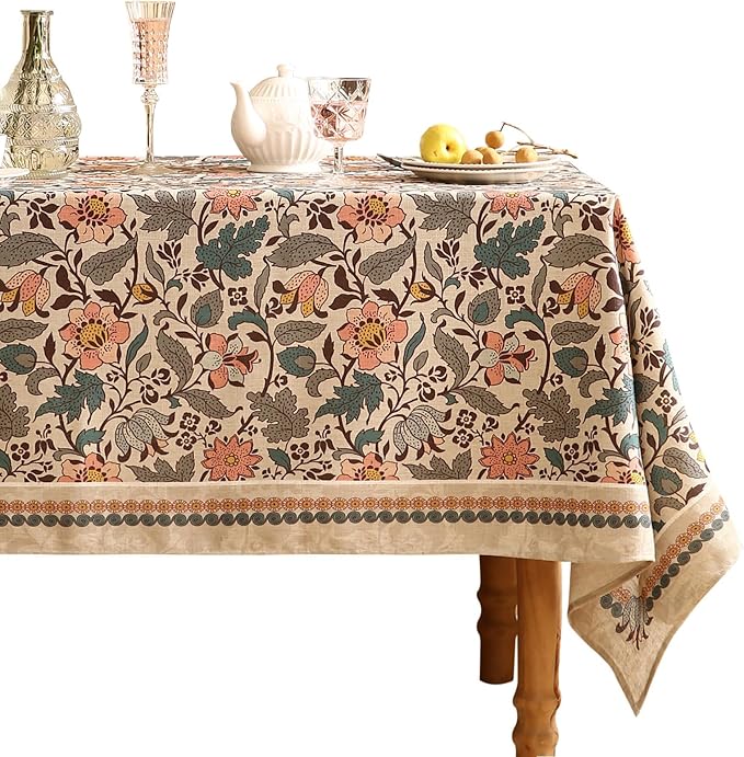 ISAENNE Designer Boho Floral Small Rectangular Tablecloth,Linen Lotus Flower Pattern Colorful Table Cloth,Durable Decor Tablecloths for Dining Thanksgiving Kitchen Christmas,55"*71"-Hazel A