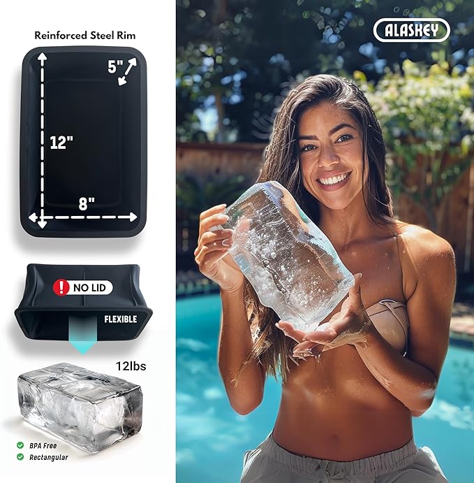 Alaskey® Giant Ice Block Mold 12 lbs (3-Pack) | Create Perfect Reusable Ice Bricks | Professional Silicone Mold for Crafting Extra Large Ice Cubes, Ideal for Ice Baths, Coolers, Bartender Accessories