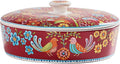 Bico Red Spring Bird Ceramic Tortilla Warmer, 8.9 Inch Tortilla Holder with Lid for Taco Bread Pancake for Mexican Night and Party, Microwave and Dishwasher Safe