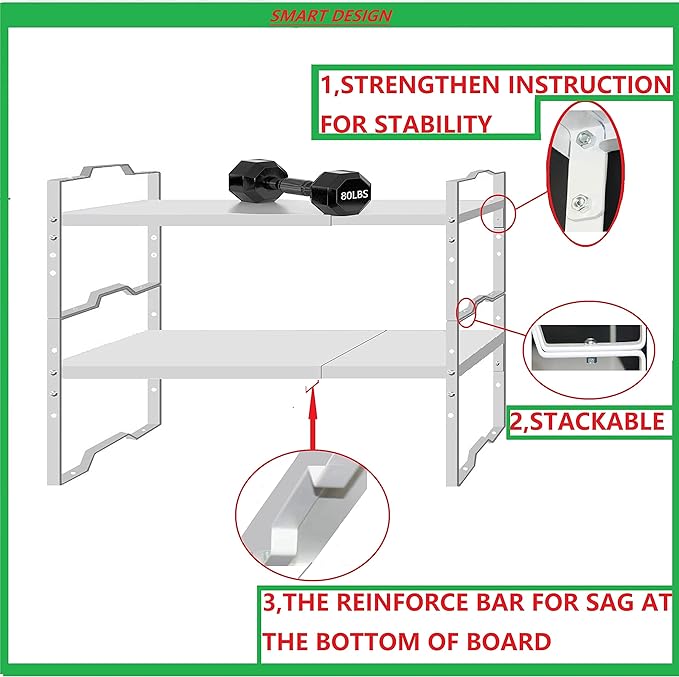 Expandable Shelf for Cabinet Organizer Adjustable Stackable Spice Rack at Kitchen and Bathroom More, Counter Countertop Cupboard Organization Pantry Storage(MEDIUM/3PACKS/WHITE)