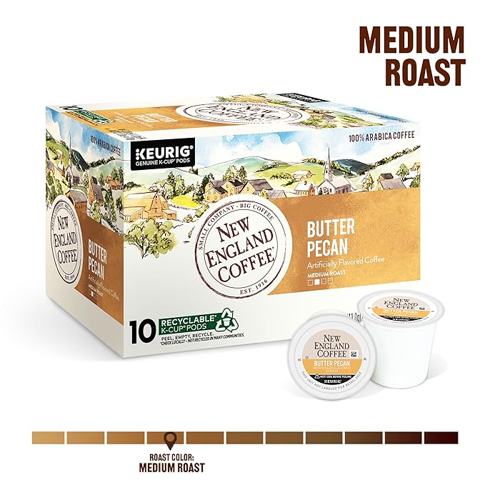 New England Coffee Butter Pecan Medium Roast Single Serve Pods, 10ct Box (Pack of 1)