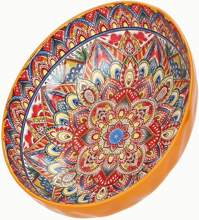 OZY Large Serving Bowls,10 inch Ceramic Salad Bowls,Ideal Housewarming Gift,Vibrant Color Soup Bowls for Party,Pasta,Fruit,Dishwasher & Microwave Safe Soup Bowls (Orange)