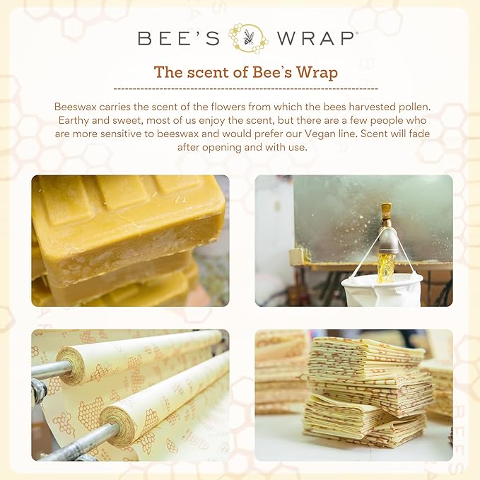 Bee's Wrap Beeswax Wraps for Food - Made in USA Reusable & Organic Food Wraps, Sandwich Wrap & Bowl Covers - Eco-Friendly Alternative to Aluminum Foil & Plastic Wrap, Bakery Lane 3 Pack (S, M, L)