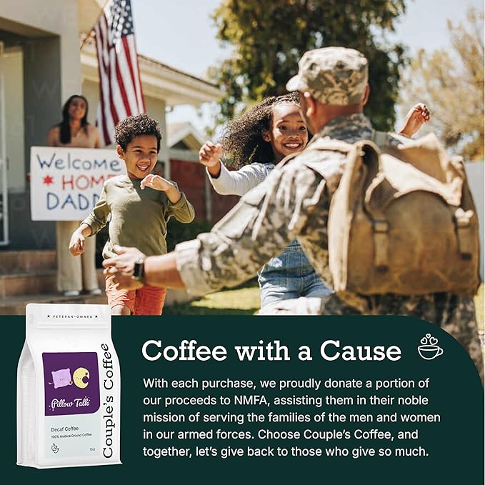 Couple’s Coffee Decaf Ground Coffee | Medium Roast Decaf Coffee | Gives Back to Military Families | Pillow Talk | Made with 100% Arabica Beans | 12oz