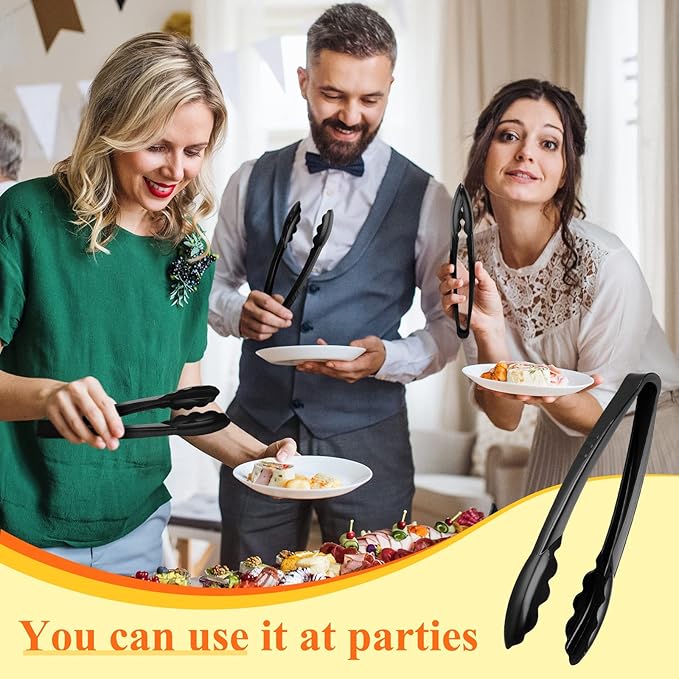 Tessco for you 25 Pcs Plastic Tongs for Serving Bulk, 9 Inch Plastic Disposable Serving Tongs Heavy Duty Salad Utensils for Kitchen Buffets BBQ Events Catering (Black)