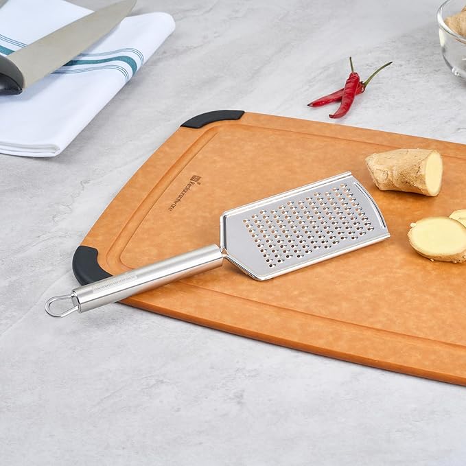 Restaurantware-German Standard Fine Handheld Grater, 1 Flat Cheese Grater - Dishwashable, Durable, Stainless Steel, With Handle, Suitable For Chocolate, Nutmeg, Garlic, Lemon, And, More
