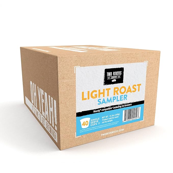 Two Rivers Coffee Light Roast Coffee Pods, Compatible with K Cup Brewers Including 2.0, Assorted Variety Sampler Pack, 40 Count