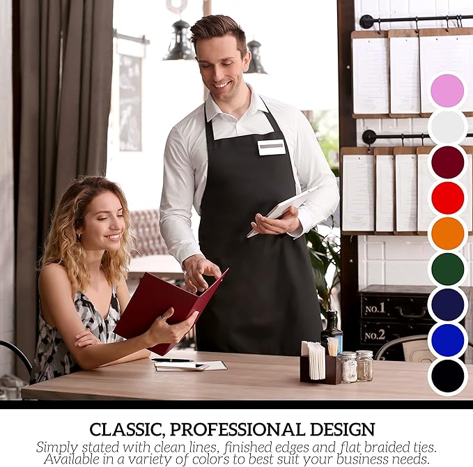 GREEN LIFESTYLE 2 Pack Chef Apron with Pockets – Grilling Aprons for Men, Waterproof Cooking Apron for BBQ, Work or Restaurant Use, Kitchen Aprons for Women with Pockets – Pink