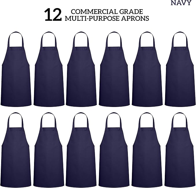 GREEN LIFESTYLE 12 Pack Professional Chef Apron – Grilling Aprons for Men, Waterproof Cooking Apron for BBQ, Work or Restaurant Use, Kitchen Aprons for Women – Navy, No Pockets