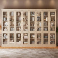 70.8" Tall Brown Bookshelf with Glass Doors, Farmhouse Modular Bookcase with 6-Tier Adjustable Shelves, Large Storage Cabinet for Home Office, Living Room, Set of 4