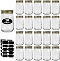 12oz Glass Jars With Lids Regular Mouth 20 Pack -Mason Jars 12 oz For Crafts, Meal Prep, Canning Jars For Food Storage Frascos De Vidrio Con Tapa Para Conservas-with 20 Chalkboard Stickers-Gold Lid