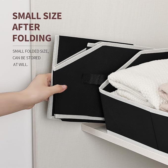 Closet Baskets for Shelves Trapezoid - Decorative Storage Baskets with Handle, Closet Bins for Organization, Shelf Storage Bins for Clothes, Books, Home, Office, 8 Pack, Black