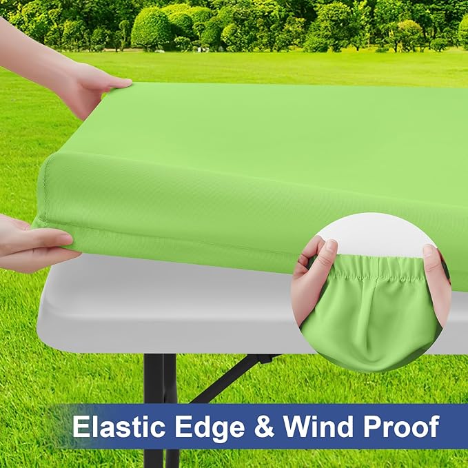 homing Rectangle Table Cloth Cover, Waterproof Polyester Elastic Fitted Tablecloth, Fits for 8 Foot Folding Tables, Washable Table Protector for Picnic, Camping, Outdoor (Lime Green, 30" x 96")