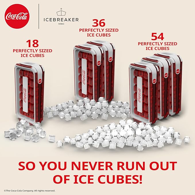 ICEBREAKER Nordic POP Ice Cube Tray With Lid and Coca-Cola® Design - NO SPILL Ice Cube Trays For Freezer - NO TOUCH Trays For Freezer With Lid - Make And Serve 18 Ice Cube Without Touching the Ice