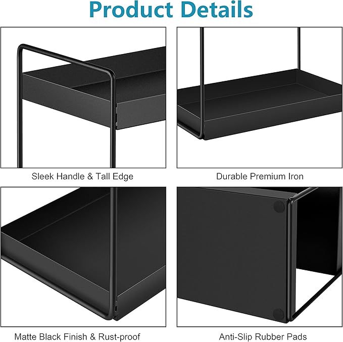 3-Tier Bathroom Countertop Organizer Vanity Tray Cosmetic & Makeup Storage Kitchen Spice Rack Standing Shelf, Black