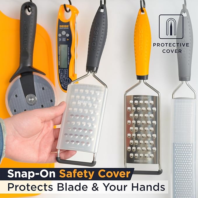 Deiss PRO Coarse Grater & Hand Held Cheese Grater - Sharp Stainless Steel Blades, Non-Slip Handle, Small Cheese Grater for Kitchen, Shredder, Dishwasher Safe
