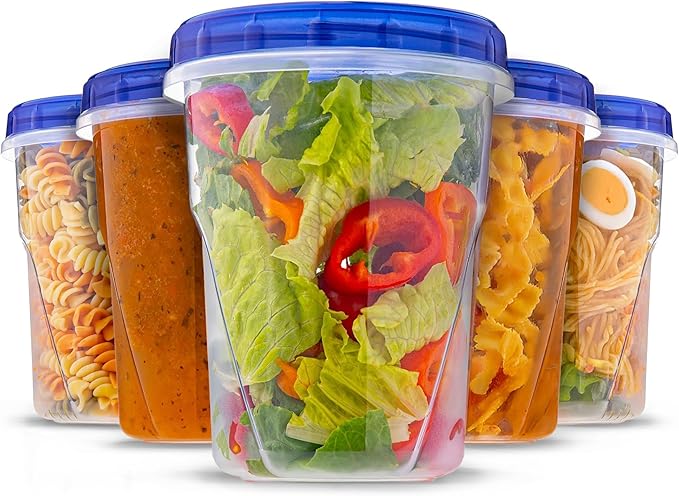 Plastic Food Deli Soup Containers With Twist Top Lids - (32 Oz) - [6 Pack] - Soup & Food Storage Containers Takeout To Go - Airtight Plastic Containers - Microwave, Freezer & Dishwasher Safe BPA-Free