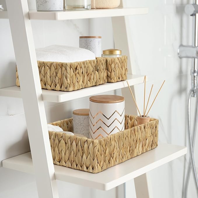Water Hyacinth Storage Basket Wicker Baskets for Organizing Bathroom Storage Baskets for Decor bathroom towel storage Tray Bread Basket for Kitchen -Natural