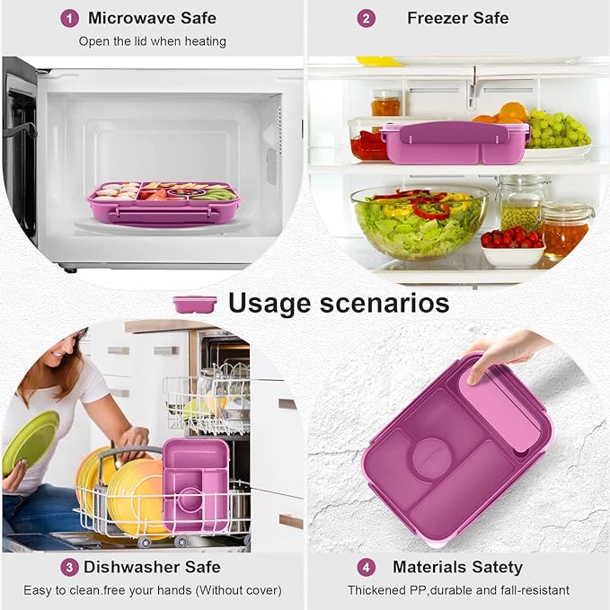 Bento Box Adult Lunch Box Kids,Lunch Containers for Adults/Kids/Toddler,5 Compartments Bento Lunch Box with Sauce Vontainers,Microwave & Dishwasher & Freezer Safe,BPA-Free (Purple)