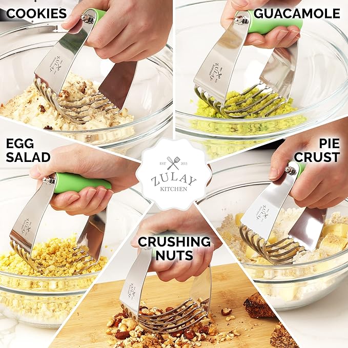 Professional Dough Blender, Pastry Cutter Stainless Steel, Heavy Duty Pastry Blender and Dough Cutter with Blades by Zulay Kitchen - Light Green
