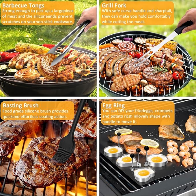 29PCS Blackstone Stainless Steel Spatula Set, Metal Spatula Set for Blackstone, Griddle Scraper/Burger Turner/Metal Grill BBQ Enlarged Spatulas Set with Carry Bag Outdoor BBQ & Teppanyaki & Camping