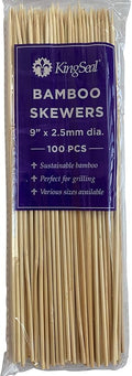 1600 Count | KingSeal Natural Bamboo Wood Grilling Skewers, 9 Inches x 2.5mm Diameter, for Shish Kebabs, BBQ, and Fruit Arrangements, Bulk Pack - 16 Packs x 100 Skewers