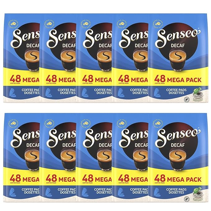 Senseo Decaf Coffee Pods – 480 Count (10 Packs) – Medium Roast with Smooth & Balanced Flavor and Rich Crema – Caffeine-Free Single-Serve Coffee Pads Compatible with Senseo & PeleCom Machines