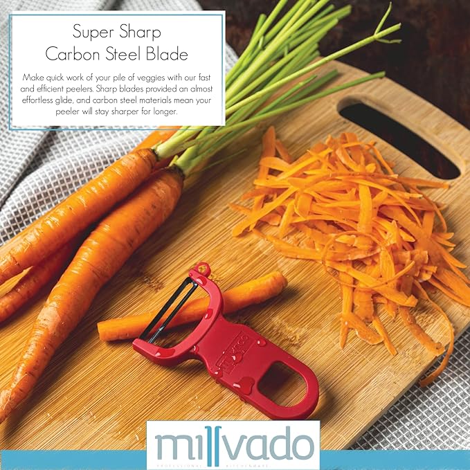 Vegetable Peeler, Swiss Made Sharp Peelers for Kitchen, Set of 3 Y Peeler for Potatoes, Apple Peeler, Vegetables, Fruits, Carbon Blade, Dishwasher Safe